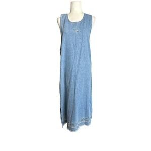 Christopher & Banks Denim Blue Dress Maxi Jumper Size Small Beach Island Raw Hem